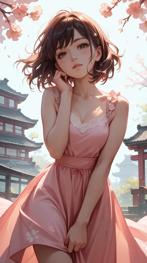 Japanese Manga, Fujiko Mine ,a Japanese woman is 30-age,  pink dress, miniskirt , sexy pose,  