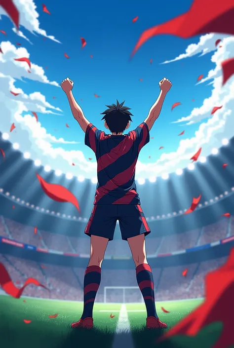 Background photo is anime champion national football and background color is blue red black white