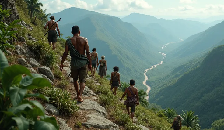 filipino villagers farmers climbing in the mountain no bags