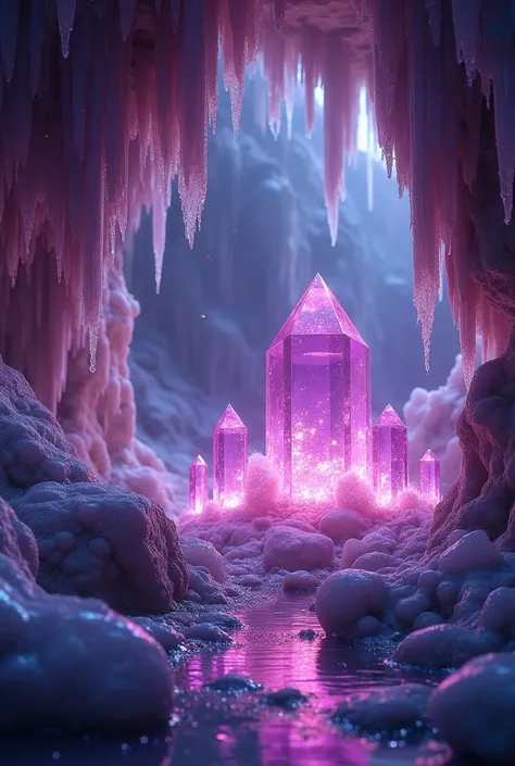 (best quality,4k,8k,highres,masterpiece:1.2),ultra-detailed,(realistic,photorealistic,photo-realistic:1.37),crystal cave,amethyst crystals,sparkling,huge crystals,glowing crystals,shimmering crystals,ethereal atmosphere,frozen in time,natural wonder,otherw...