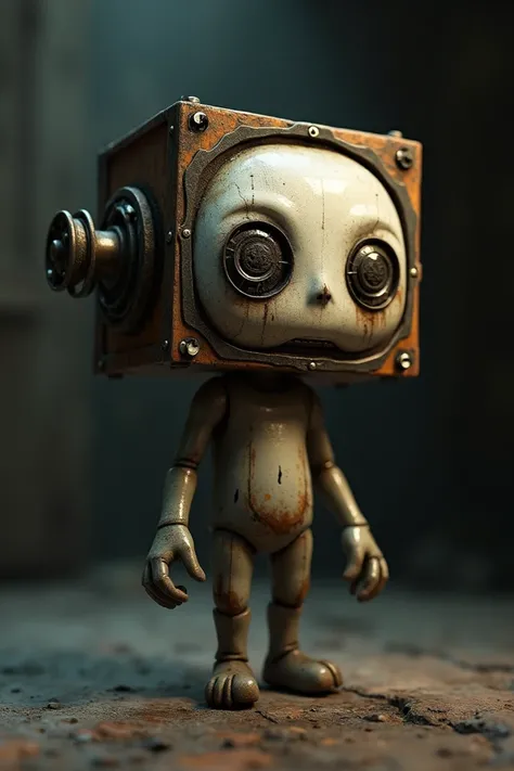 Create a doll, Funko pop type ,  with the face of a watch ,  with the hands as the eyes and the box as the head.  Make him creepy . 