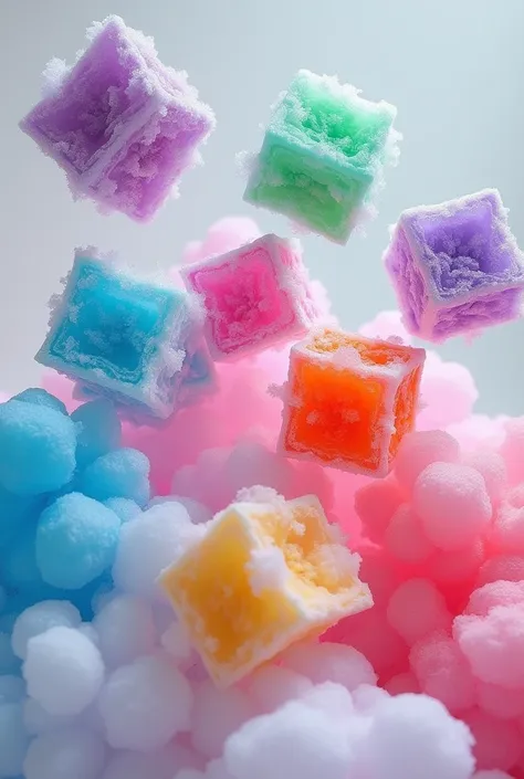 Dry ice cream in the form of colored pieces