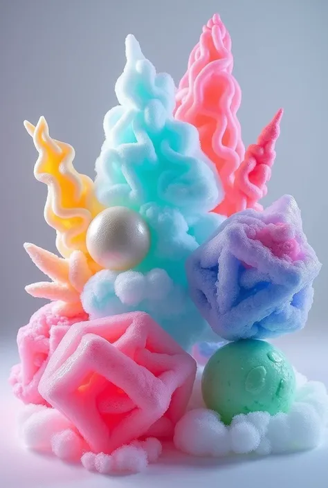 Dry ice cream in the form of colored pieces