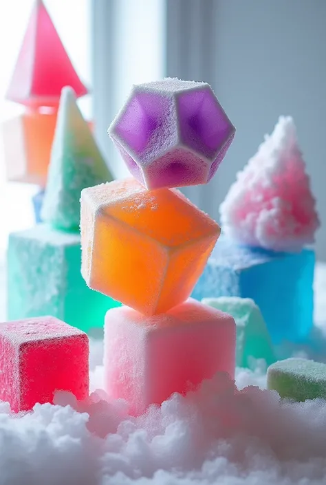 Dry ice cream in the form of colored pieces