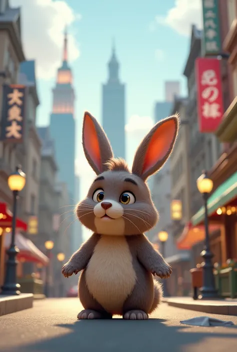 Create  bear to rabbit mix up 3d animation image in city