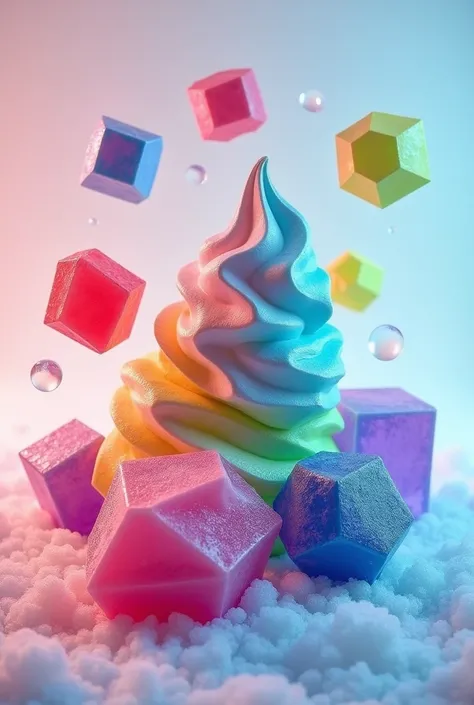 Dry ice cream in the form of colored pieces