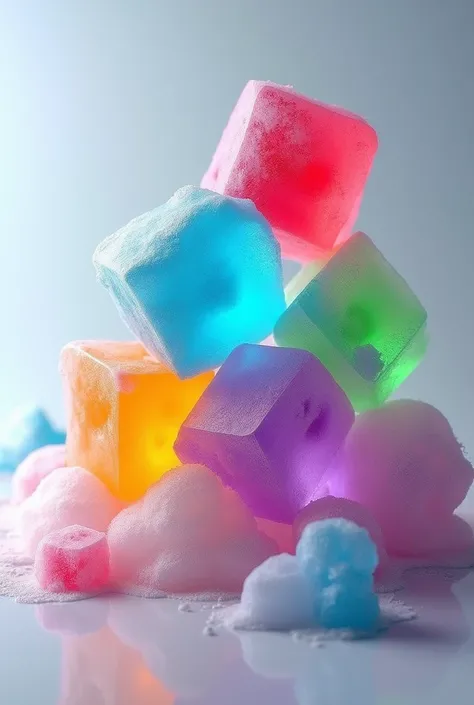 Dry ice cream in the form of colored pieces