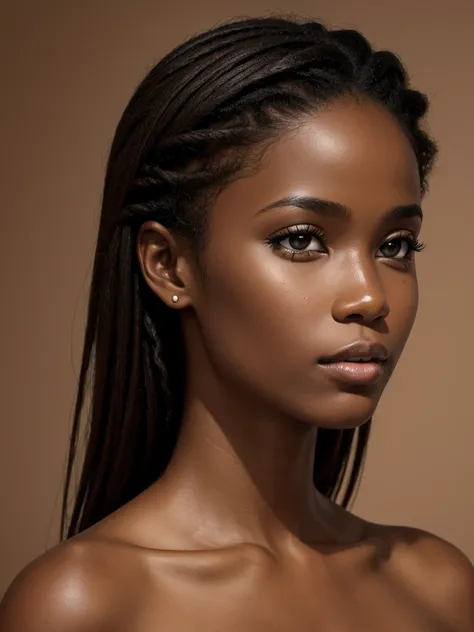 woman, side, face, african, tan, model, brown background