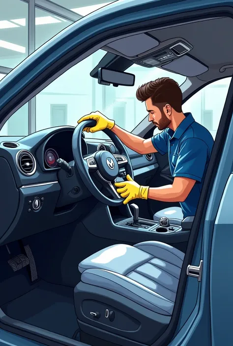 Men car interior cleaning service right steering