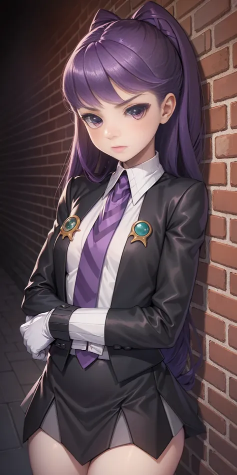 highest quality, masterpiece, high resolution,only {Black business suit:1.40} {tie:1.20} {sunglasses:1.25} {White gloves:1.15} { White shirt:1.10} {Black Skirt:1.15} good looking {Medusa_FGO:1.15} length_hair, purple_hair, very_length_hair, purple_eye, che...