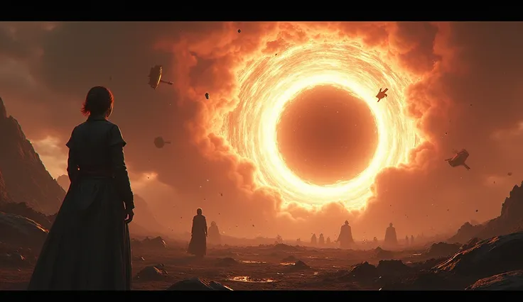 give me realistic image of"After Earth’s scientist Dr. Elara Quinn unleashes a black hole weapon, humanity’s relentless vengeance devastates an alien fleet, sparking the wrath of the Galactic Council and a galaxy-wide struggle to stop Earth’s fury.