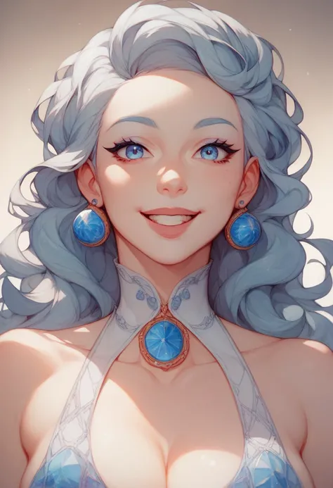  A gorgeous woman with long wavy silver-gray lilac ombre hair、「 600 followers 」 written on it 。 Shes smiling happily and has a little cupcake with 、Looks beautiful 。