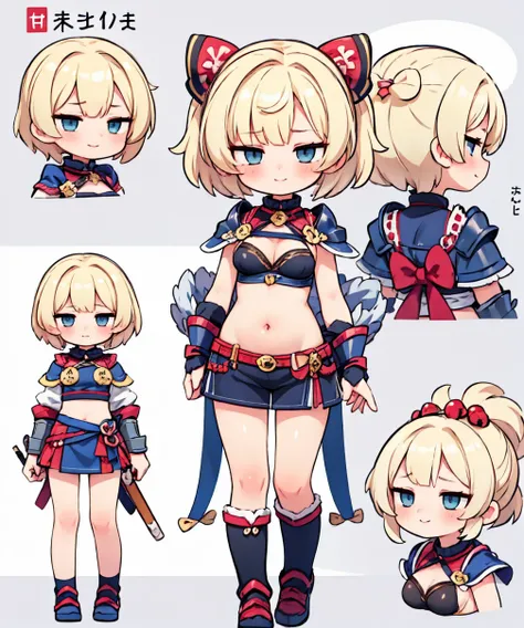  one girl who is at ease、Blonde、 blue eyes、 shortcuts、 bob cut,   pink Japanese samurai armor 、 long very short miniskirt、Belly button exposed、Underneath the armor is a bikini 、 best quality 、 medium breasts、  frowns,  back view、 T-back 、 black stockings 、...