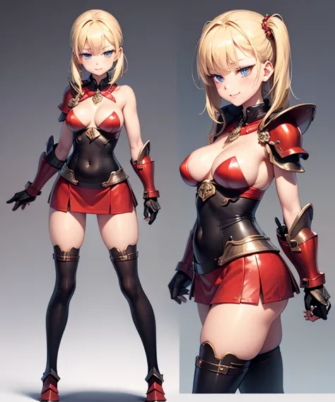  one girl who is at ease、Blonde、 blue eyes、 shortcuts、 bob cut,   pink Japanese samurai armor 、 long very short miniskirt、Belly button exposed、Underneath the armor is a bikini 、 best quality 、 medium breasts、  frowns,  back view、 T-back 、 black stockings 、...