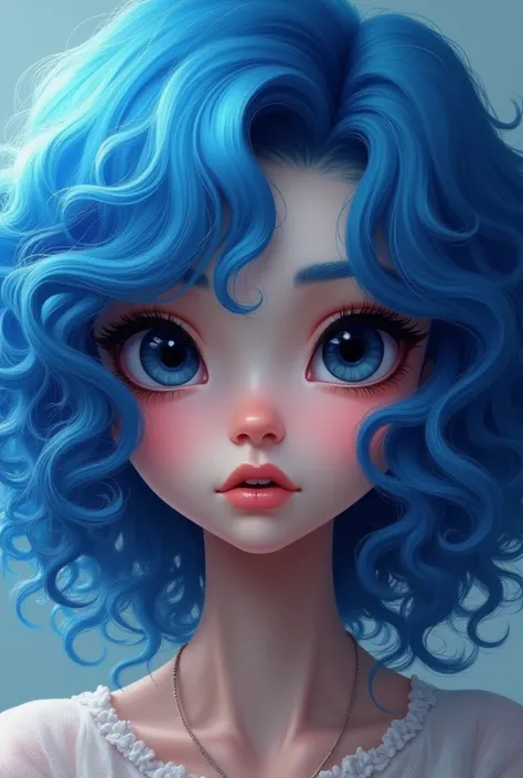 Curly blue hair with big black eyes Digitally 