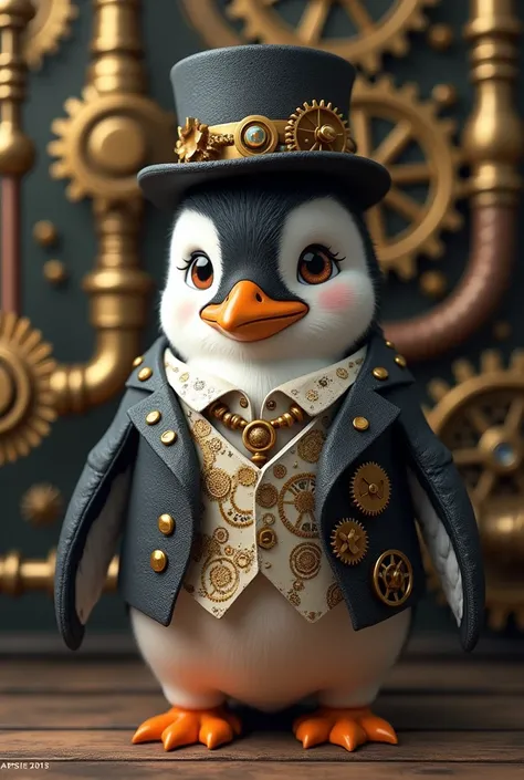 A cute penguin in steampunk style