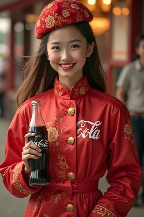 Tạo giúp tôi hình ảnh một Nam thanh niên người việt Nam,mặc áo phông đồng phục Coca-cola màu trắng có đeo thẻ nhân viên bán hàng coca-cola , hình ảnh chi tiết toàn thân 