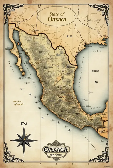 Drawing of the map of the State of Oaxaca
