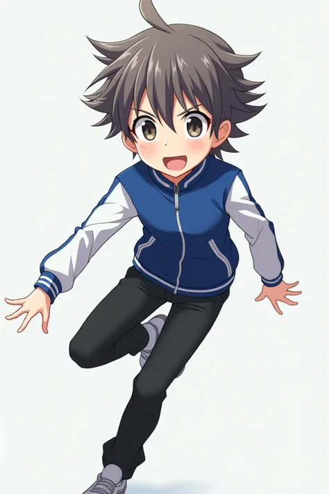 boy in blue and white jacket black pants anime