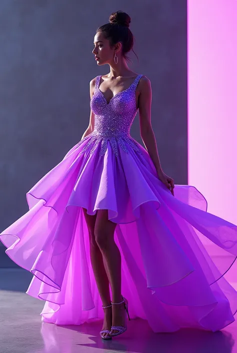 Neon purple wedding dress
 short skirt
