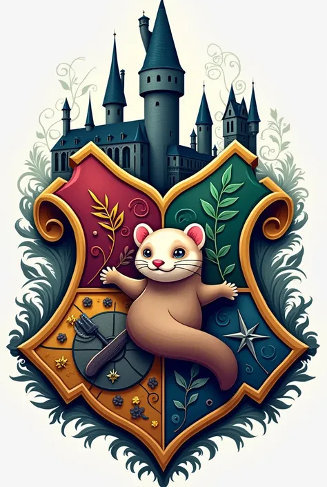 Create a logo as hogwarts and with a ferret inside of the logo