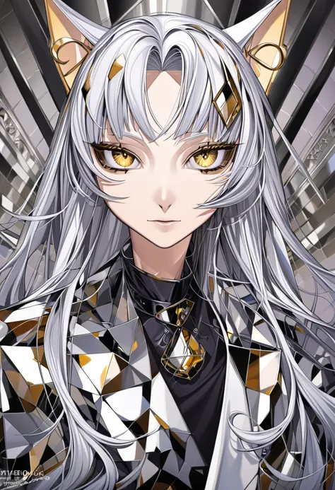 silver hair, gold eyes silver eyes, looking at viewer,Cat ears、Alchemist、, the Odd Eye , glamorous 