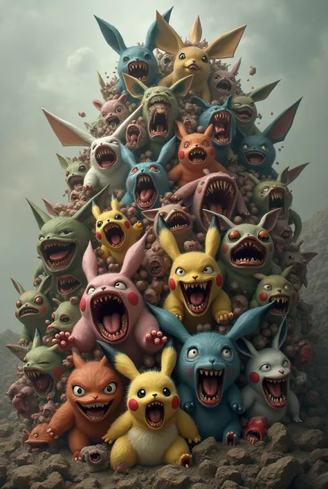 A big pile of mad shit Pokemon with screaming titties