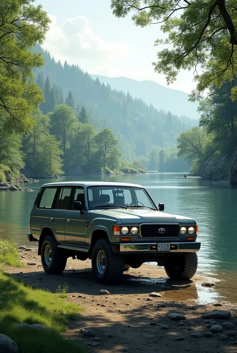 Picture of a Toyota Lc 300 car parked next to a river 