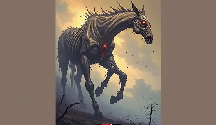 Dark souls boss horse, three eyed, dark fantasy, unsettling, dark souls boss health bar at bottom