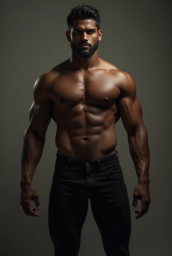 Hot sexy black plump naked male model in tight clothing with big hips