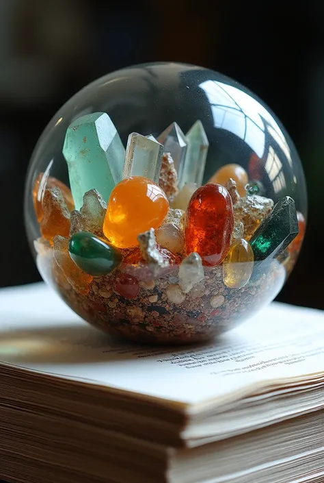  a paperweight made of semi-precious stones fused together under tremendous pressure, put on top of a pile of papers