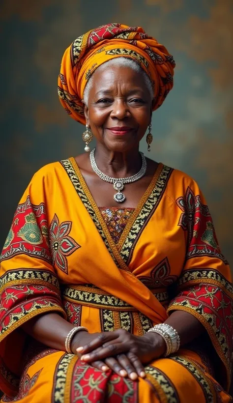 Very beautiful African grandmother aged 60 who is wearing an African outfit