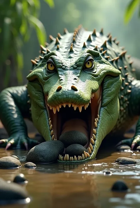 17-second ,  animated video in which the crocodile eats or swallows stones.