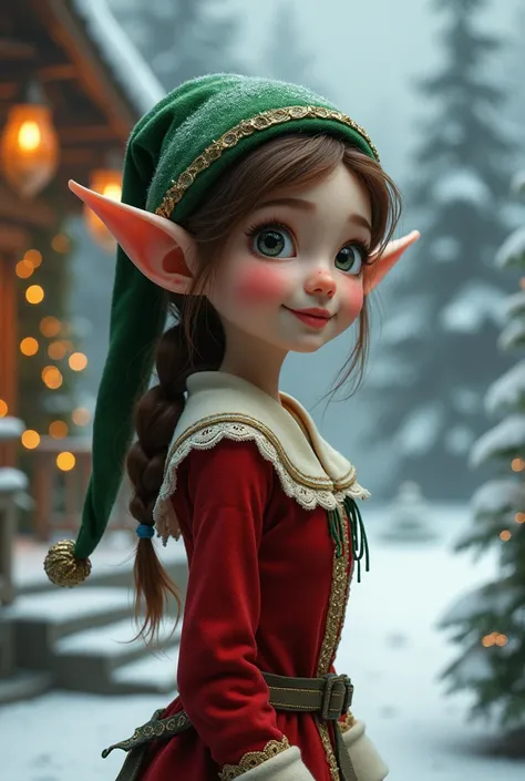 make this girl a christmas elf without removing its facial features but still recognizable normally as a person