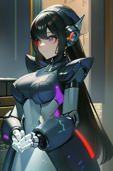 (masterpiece),(Highest quality),(Super detailed),(Best illustrations),(Best Shadow),(Absurd),(Detailed Background),(so beautiful), 16K, 8K, 4K,(Best Shadow),robotization,woman ,big bust,Robot Joint ,Metal skin,Black robot Suit,long hair,a black robot suit ...