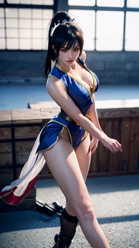 Beautiful Chun li,very sexy outfit, sexy legs,attack move,Attack the enemy, ((best quality)), ((masterpiece)), (detailed),fighting arena ,depth of field, 8k photo, hdr, professional lighting, taken with canon eos r5, 75mm lens,cinematic