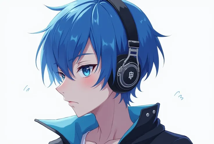  blue hair 、 headphones 、 young man with sharp face
　anime