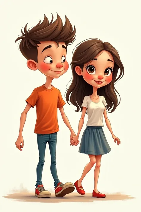 Caricature picture of walking teenage couple