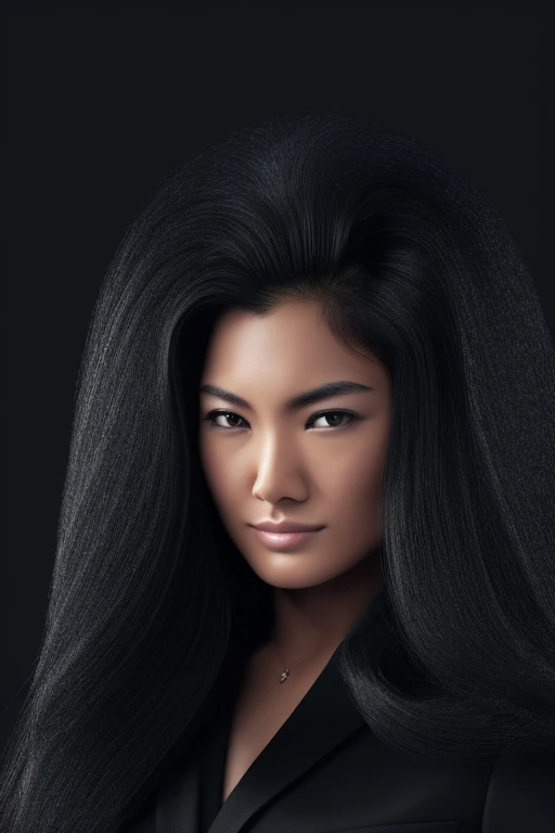 jet black hair,most very long hair,most very lion hair,most very wolf hair,most very frizzy hair,coarse hair,most very spread hairstyle,thick hair,fluffy hair,most very heavy weight hair,hair covering left eye,heavy looking hairstyle,most very voluminous h...