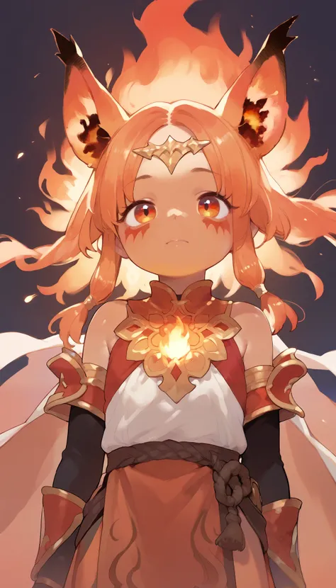 girl,Fantasy, fantasy world,fire animal Face,fire animal bodies,fire animal ear,Front angle