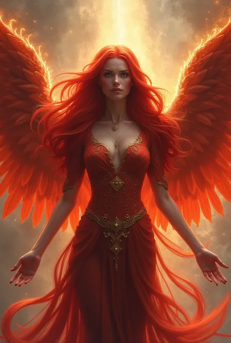 Create red hair goddess with 6 wings