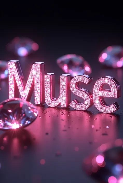 the words [ANITA MUSE] in pink shiny, glimmering diamonds, lights bouncing off the diamonds, VVS diamonds, 4k, realistic image, photolike, cinematic