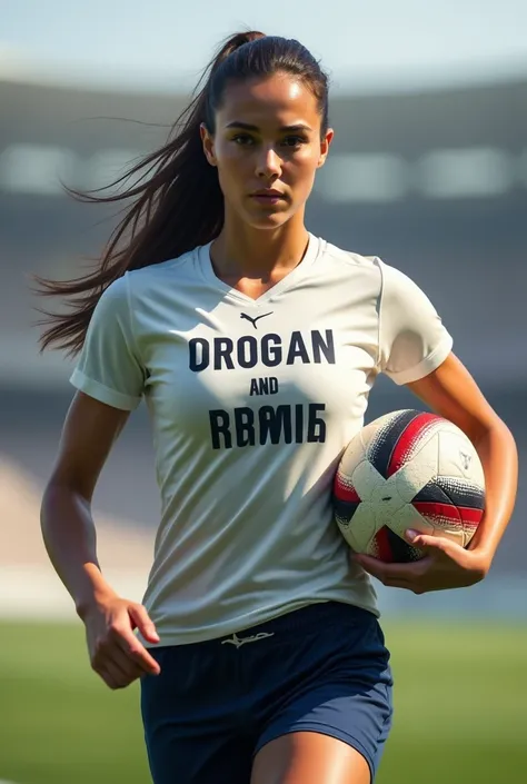 WOMAN CARRIES BALL WITH SHIRT WRITING IN MIDDLE CB88