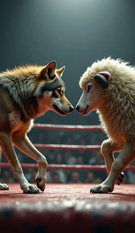 "Two powerful animals step into the boxing ring—one with a wolf’s agility, the other with the sturdy might of a sheep. A true test of strength, endurance, and technique awaits them!"

