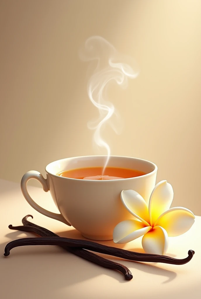 A cup of tea with besides vanilla and vanilla flower 