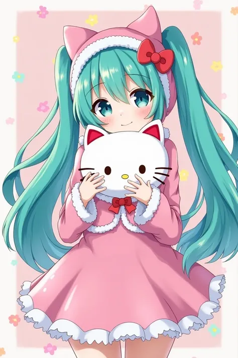 Miku Hatsune dressed as Hello Kitty