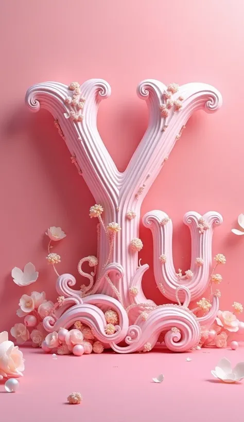 Write the capital letter YU three-dimensionally fantastic and luxurious。The background is pink。Never write people 