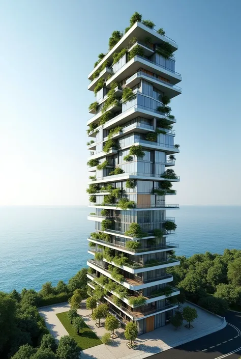 Environmentally friendly high rise building, creative design,16-story residential and commercial tower with a modern style, sea views, 