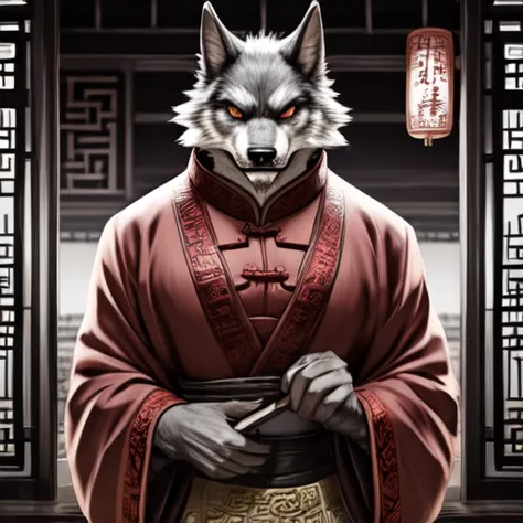 a werewolf wearing chinese-style clothes