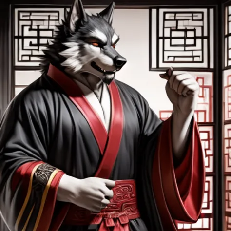 a werewolf wearing chinese-style clothes